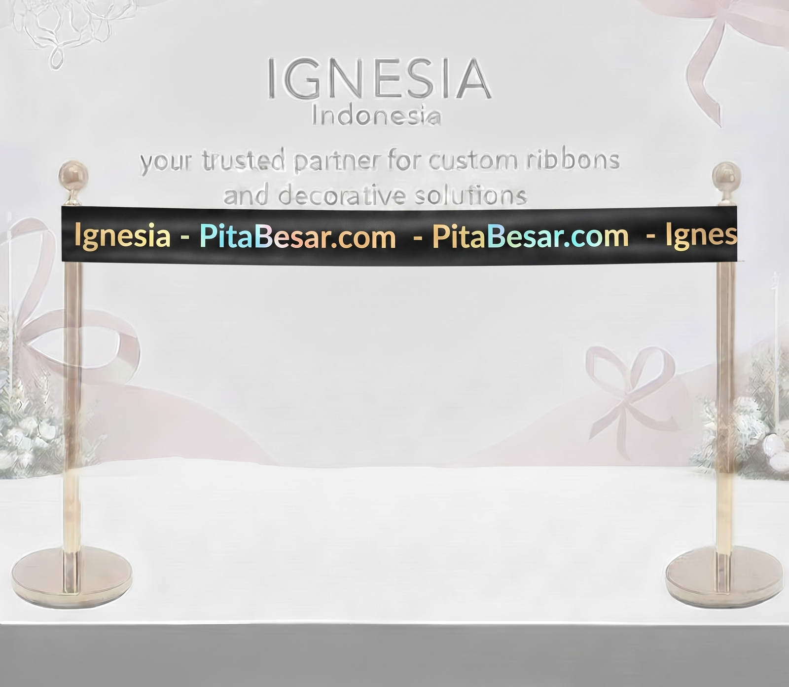Jual Pita Satin Cetak Logo Custom 10,15,20,25cm - Pita Peresmian Super Lebar